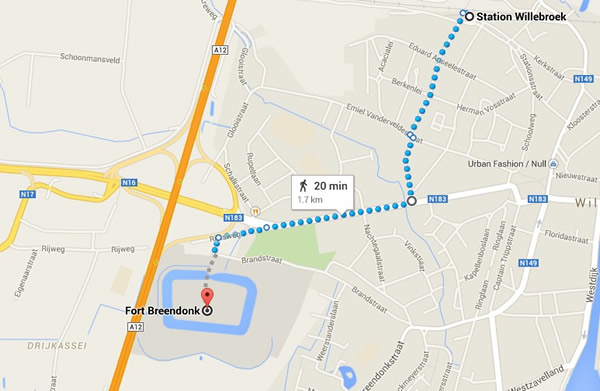 map of Station Willebroek to National Memorial Fort Breendonk